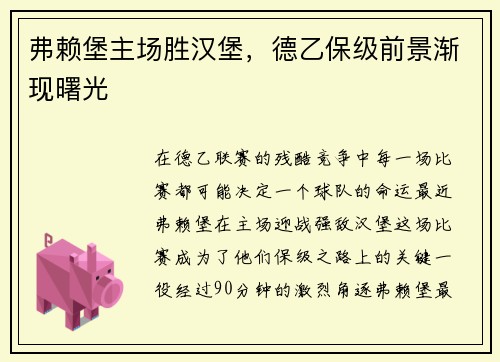 弗赖堡主场胜汉堡，德乙保级前景渐现曙光